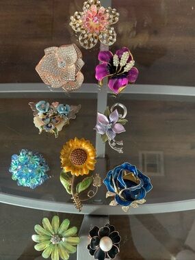 Assorted Floral Brooch Collection - Multi-Color Flower Pins